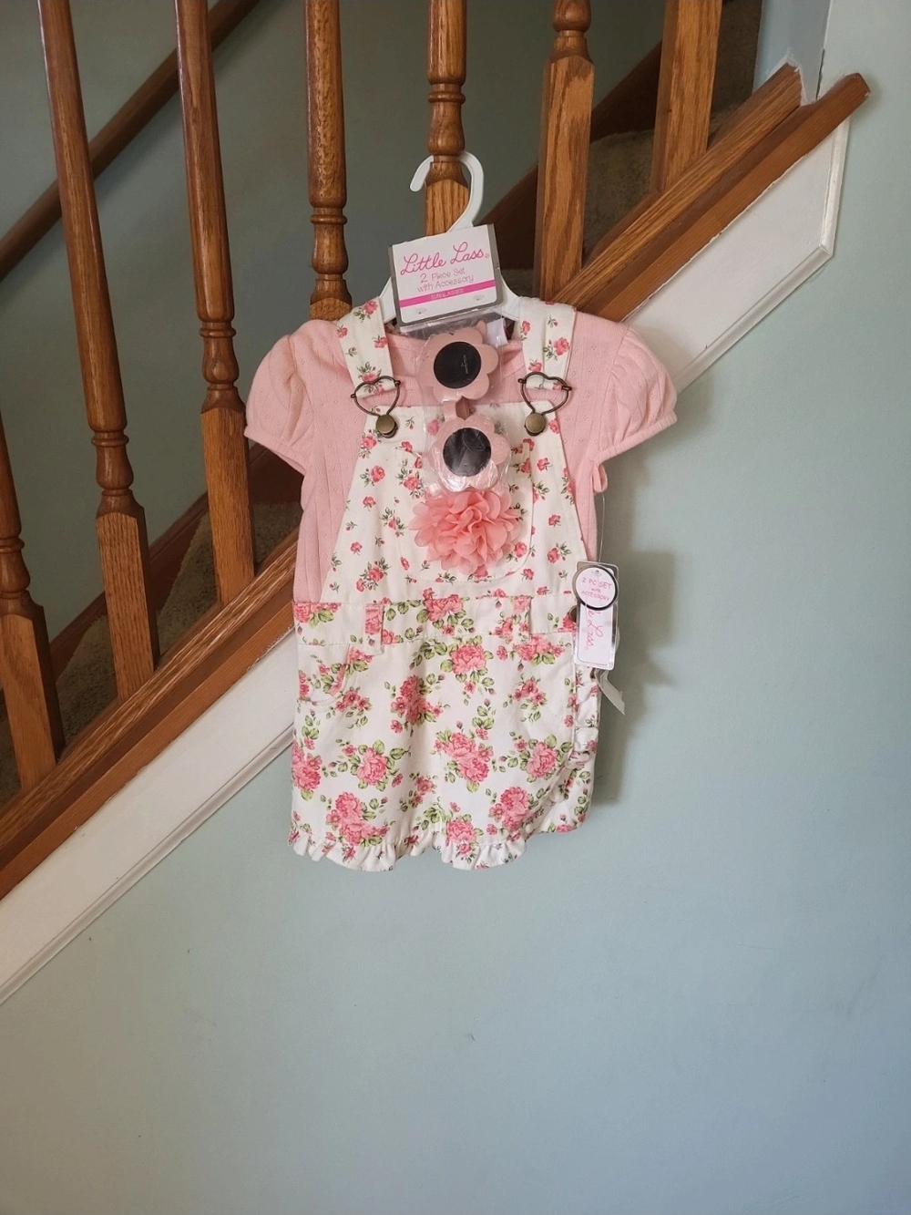 Little Lass Pink Floral Romper Set with Pink Tee
